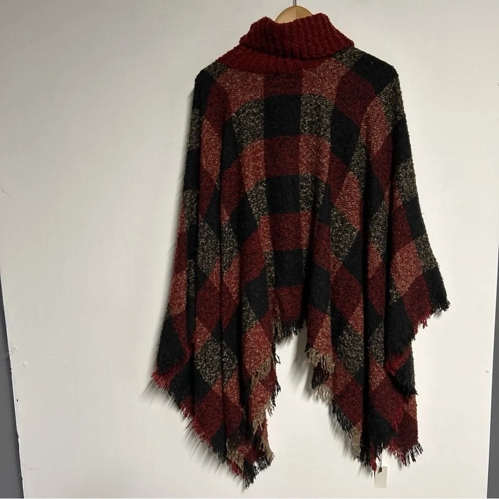 NWT-Simonetta Women’s One Size Color Block Cape‎ Cowl Neck Fringed Autumn Cozy